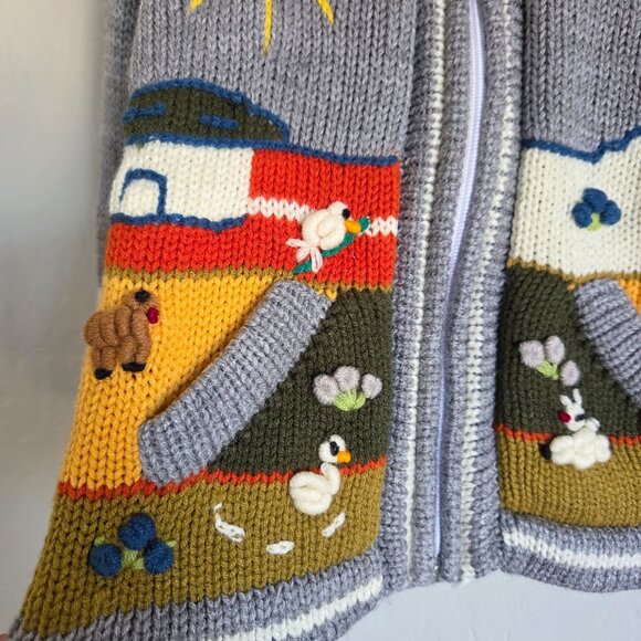 Isabella Mia Wool Knitted Baby Animal Scenery Cardigan Jacket 2T Grey Peruvian - Picture 4 of 10